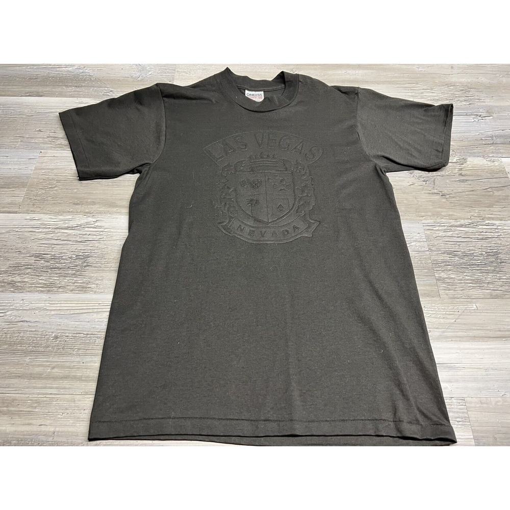 Vintage NOS Las‎ Vegas Nevada Embossed Print T-Shirt Black Size L Single Stitch